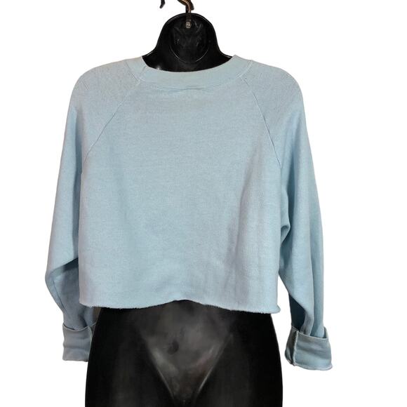 Cropped Sweatshirt Teddy Bear Applique Embroidery Light Blue Retro Vintage - Picture 5 of 10